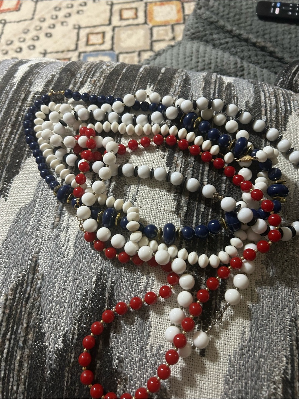 Lot of 5 necklaces Red White Oval round costume  Strand & Navy Blue w Gold tone